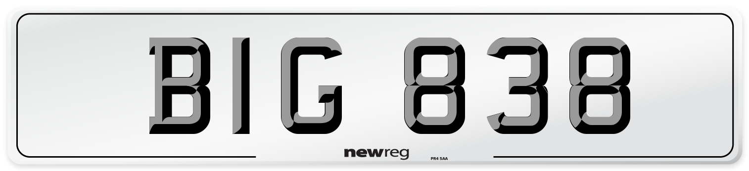 BIG 838 Number Plate from New Reg
